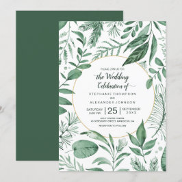 Wilde Wasserfarben Blätter Jäger Grüne Hochzeit Einladung