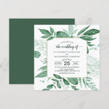 Wilde Wasserfarben Blätter Jäger Grüne Hochzeit