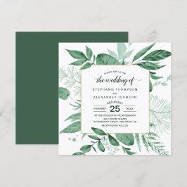 Wilde Wasserfarben Blätter Jäger Grüne Hochzeit Einladung