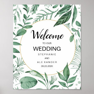 Wilde Wasserfarben Blätter Jäger Grüne Hochzeit Poster