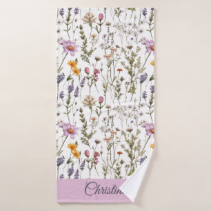 Wilde Wasserfarben-Blume in Rosa Lila mit individu Badehandtuch