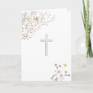 wilde weiße Blumen religiöses Kreuz Karte