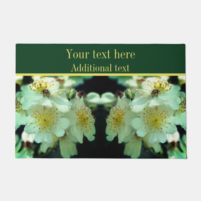 Wilde weiße Rambling Rose Blume Personalisiert Fußmatte (Vorderseite)