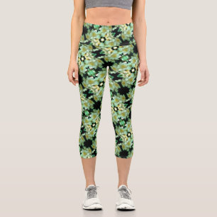 Wilde weiße Rose Blumenmuster Capri Leggings
