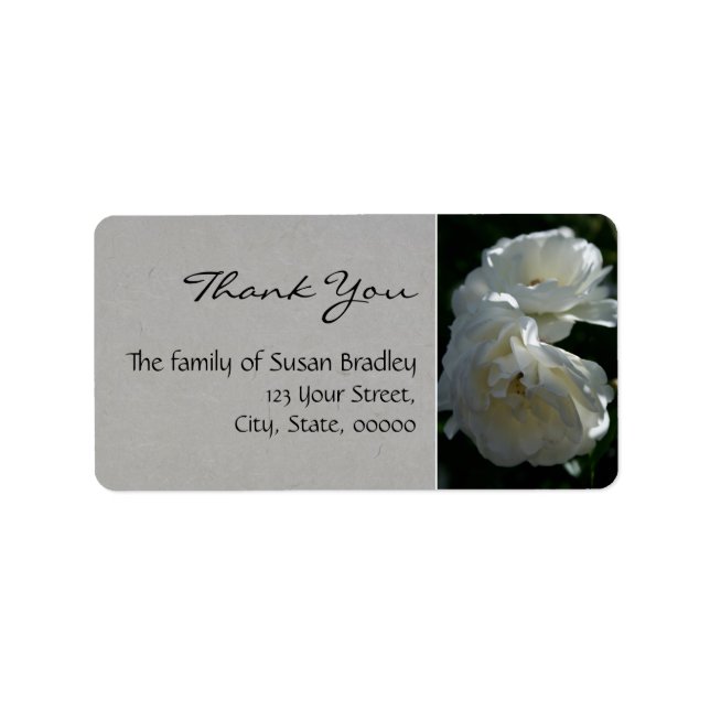 Wilde Weiße Rosen Danke, Label 1 Adressaufkleber (Vorne)
