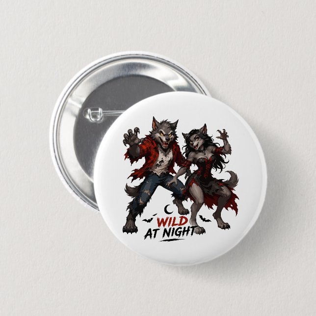 Wilde Werwolf Paar bei Nacht Button (Vorne & Hinten)
