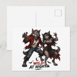 Wilde Werwolf Paar bei Nacht Postkarte