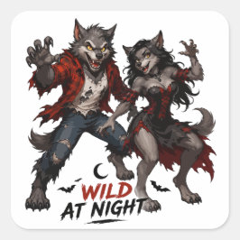 Wilde Werwolf Paar bei Nacht Quadratischer Aufkleber
