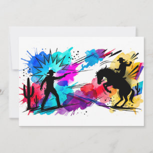 Wilde West Cowboys Farbige Wasserfarben-Kunst Einladung