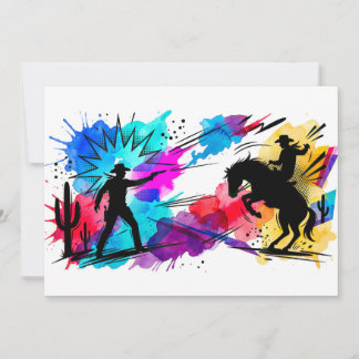 Wilde West Cowboys Farbige Wasserfarben-Kunst Einladung