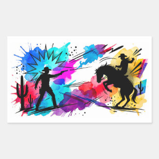 Wilde Western-Cowboys Farbige Wasserfarben-Kunst Rechteckiger Aufkleber
