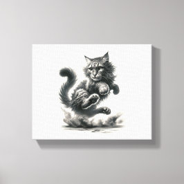 Wilde Whiskers Leap - Schwarz & Weiß Katze Kunst d Leinwanddruck