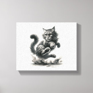 Wilde Whiskers Leap - Schwarz & Weiß Katze Kunst d Leinwanddruck