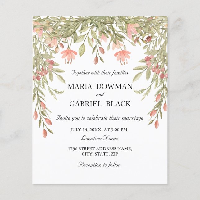 Wilde Wiese. Elegantes Aquarellland Hochzeit in Flyer (Vorne)