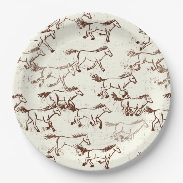 Wilde Wild Pferde Brown und Elfenbeinpapier-Teller Pappteller (Vorderseite)