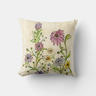 Wilde Wildblumen auf einem Throw Kissen