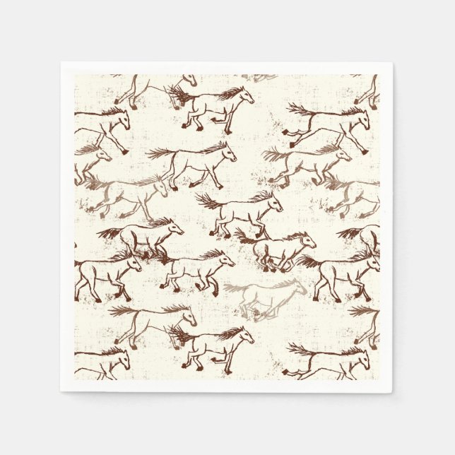 Wilde Wilde Pferde Brown und Elfenbein Napkins Serviette (Vorderseite)