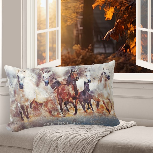 Wilde Wildläufer Lendenkissen (Pillow featuring a watercolor image of wild running horses)