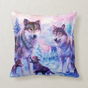 Wilde Wolf-Familie Kissen