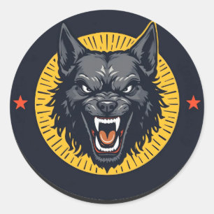 Wilde Wolf-Illustration mit kreisförmigem Design Runder Aufkleber