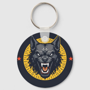 Wilde Wolf-Illustration mit kreisförmigem Design Schlüsselanhänger