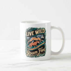 Wilde Wölfe Abenteuer Retro Natur Kunstwerk Kaffeetasse