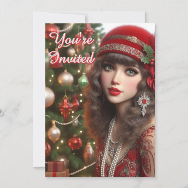 Wilde Zwanziger Jahre Weihnachtsfeier Flapper-Weih Einladung (Vorderseite)