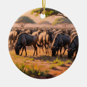 Wildebeest in Savanne Keramik Ornament