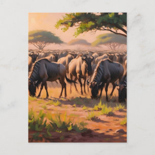 Wildebeest in Savanne Postkarte