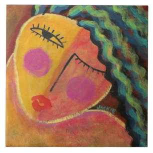 Wilder abstrakter Portrait einer Frau Fliese