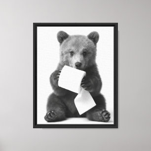Wilder Bär hält Toilettenpapier - Lustige Minimali Leinwanddruck