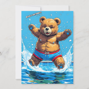 Wilder Bär Sommer Vintager Pool Ankündigung