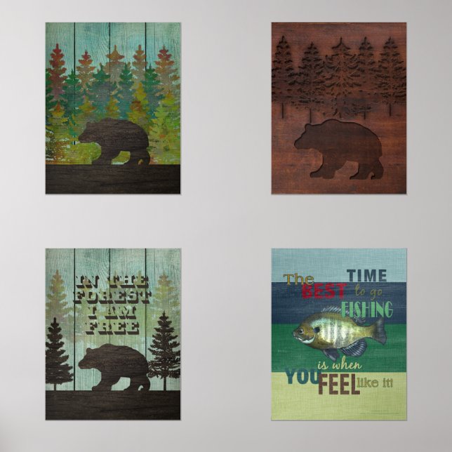 Wilder Bär und Fischen im Freien Liebhaber Bilderwand Sets (Vorderseite)