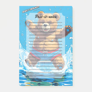 Wilder Bären-Sommer-Vintage-Pool Post-it Klebezettel