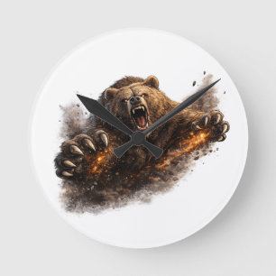 Wilder Bärenangriff – Power Animal Design Runde Wanduhr