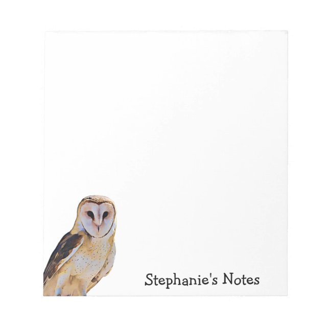 Wilder Barn Owl Bird Artwork Name Personalisiert W Notizblock (Vorderseite)