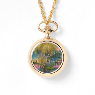 Wilder Baum bei Sonnenuntergang am Teich Armbanduhr