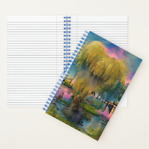 Wilder Baum bei Sonnenuntergang am Teich Notizbuch