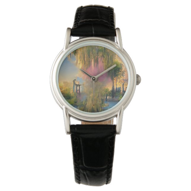 Wilder Baum der Zukunft bei Sonnenuntergang Armbanduhr (Vorderseite)