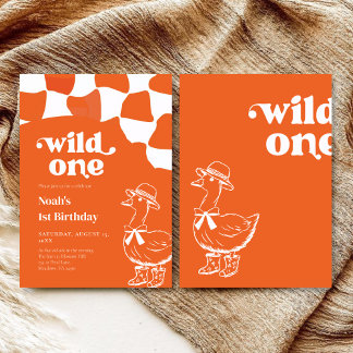 Wilder Dapper Ente 1. Geburtstag - orange Retro Einladung