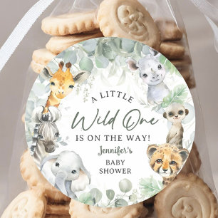Wilder Dschungelsafari-Tiere Baby Shower Runder Aufkleber