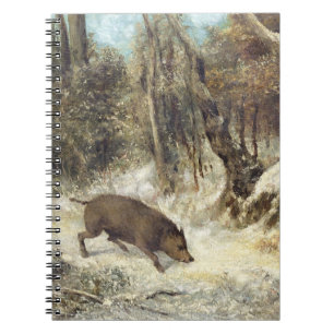 Wilder Eber im Schnee, unterzeichnet als Courbet Notizblock