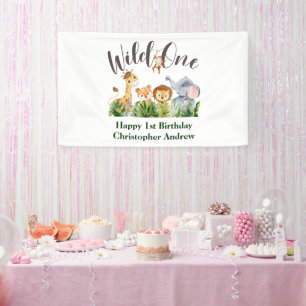 Wilder Ein Baby-Tiere Dschungel-Safari 1. Geburtst Banner