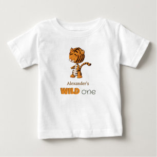 Wilder Einjähriger Baby-Tiger-Safari-Erster Geburt Baby T-shirt