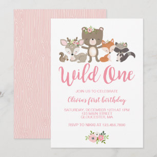 Wilder Eins Floral Waldtier Erste Geburtstagseinla Einladung