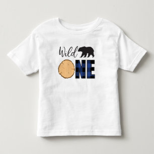 Wilder Eins Schwarzer Bär Blau Kariert 1. Geburtst Kleinkind T-shirt