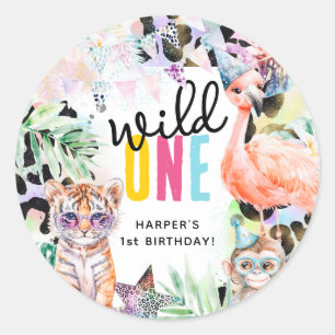 Wilder EINSER Safari-Tiere Cool 1. Geburtstag Runder Aufkleber