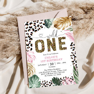 Wilder Einziger Leopard Rosa Party-Tiere 1. Geburt Einladung