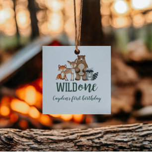 Wilder Erster Geburtstag im Wald mit Tieren Geschenkanhänger