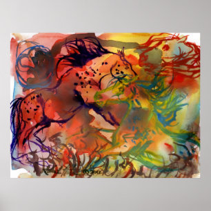 Wilder Feuer-Pferdefeine Kunst-abstrakter Druck Poster